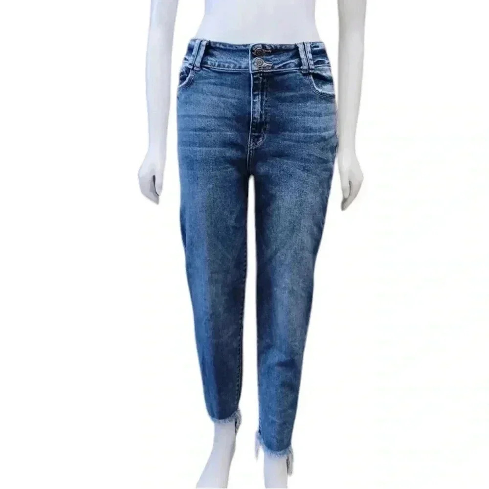Bridge By Gly  High Rise Skinny Medium Wash Raw Hem Jeans Size 32